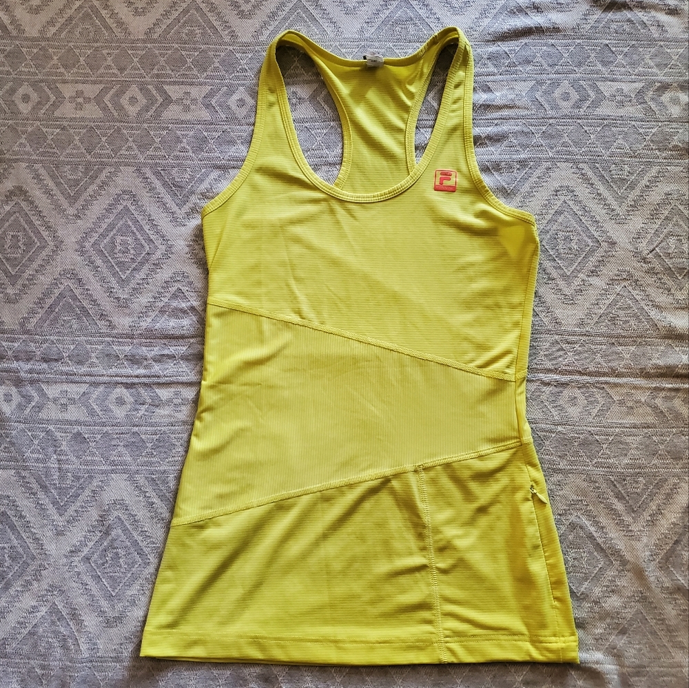 Fila Sport Racerback Workout Running Tank Yellow XS with Pocket